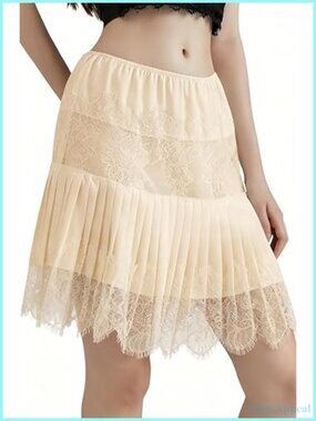 Lace Pleated Skirt Y2K Ruffle Floral Low Waist Layered Slip Skirt S-3XL